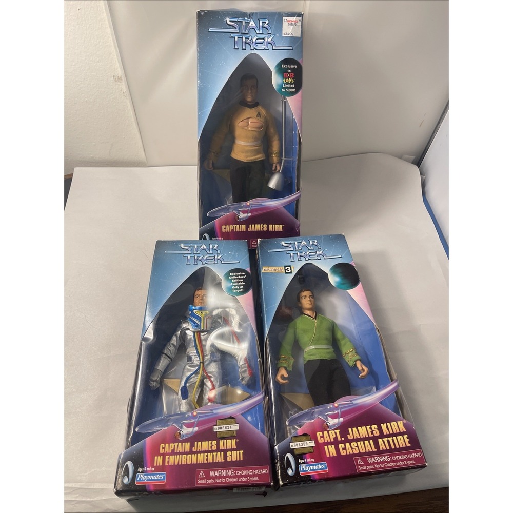 Lot of 3 Star Trek Captain Kirk 9" Action Figure New Playmates - Picture 10 of 11